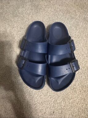 Birkenstocks plastic Two-Strap Navy Slide Sandals with Buckles